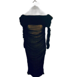 FASHION NOVA WOMEN BLACK OFF THE SHOULDER LONG SLEEVE RUCHED DRESS. SIZE L